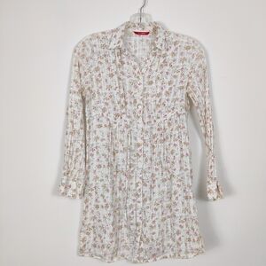 LC Waikiki Women's Bohemian Burton Down Shirt Tunic Dress Sz Medium Cotton Linen